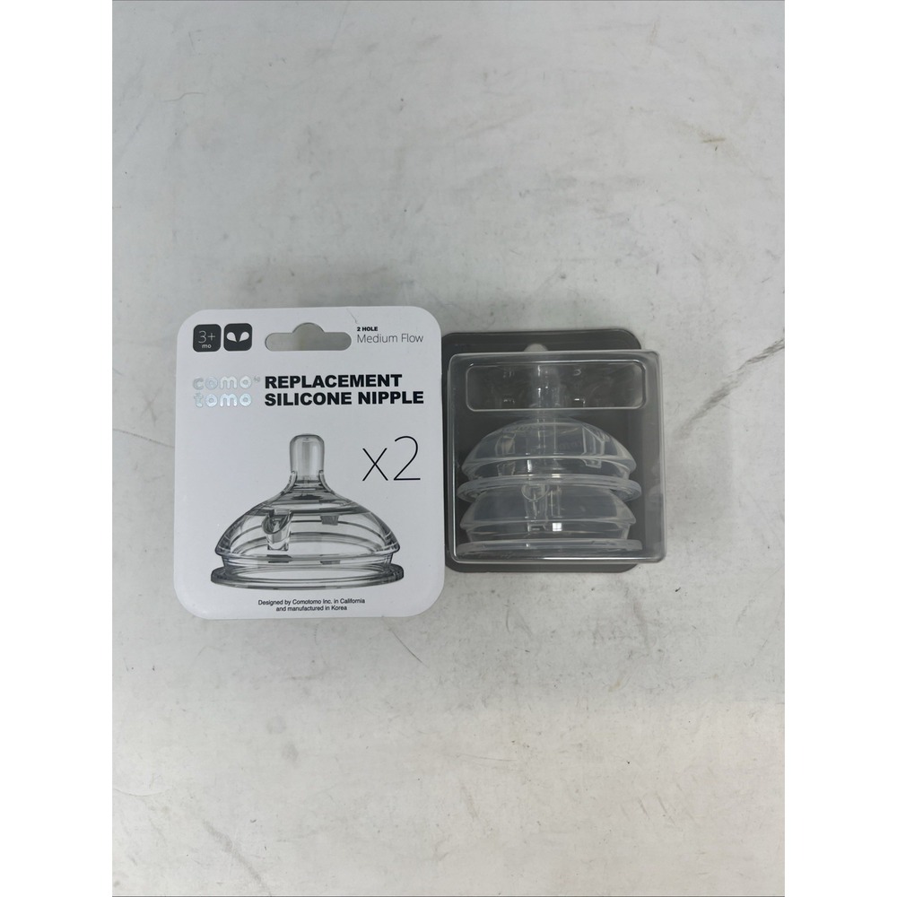 2x Como Tomo Silicone Replacement Nipples 2-Pack Medium+slow Flow 0-3 Months
